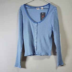 Levi's long sleeve ribbed knit striped top color light blue size 2X